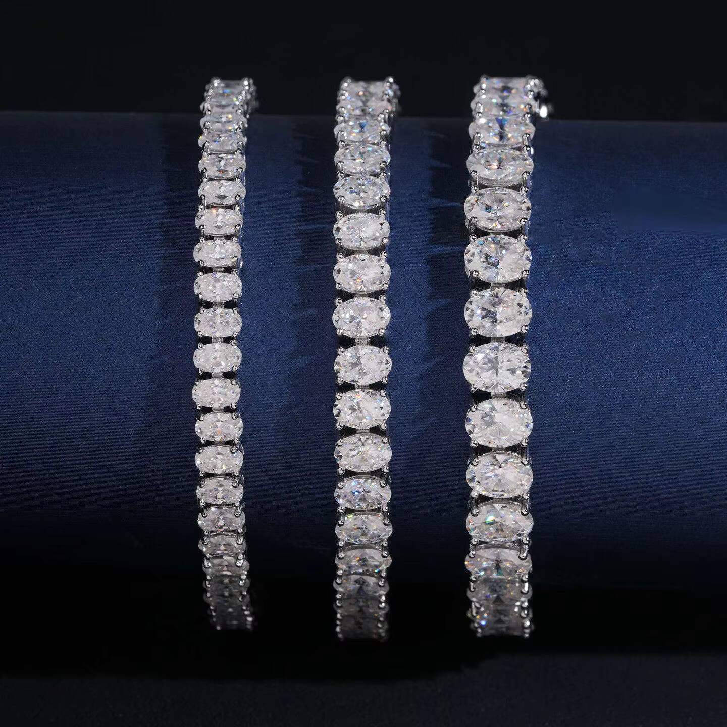 Custom S925 sterling silver oval moissanite inlaid tennis bracelet hip-hop simple fashion unisex jewelry