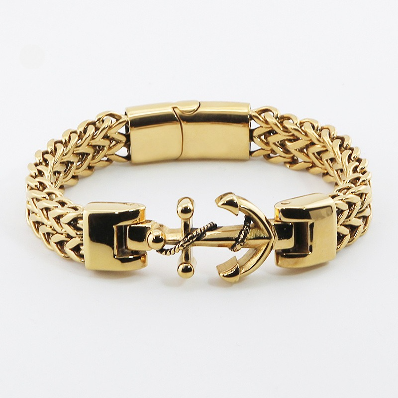 Waterproof Marine Boat Anchor for Men Women 18K Gold Plated Stainless Steel Franco Chain Cable Bangle Bracelet Cuban Link Hiphop Jewelry Gift