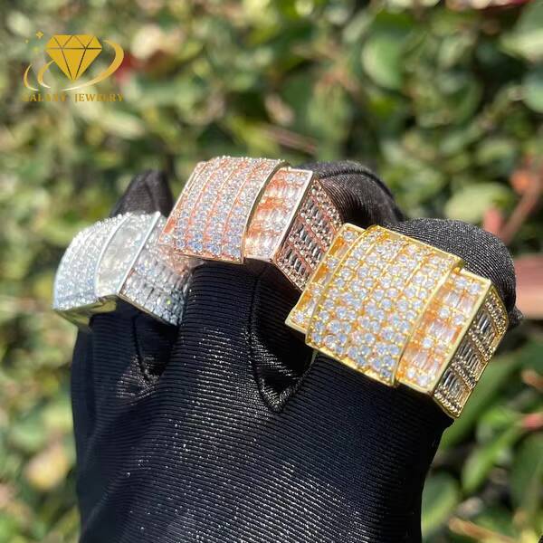 Wholesale Price 18k Gold Plated Big Boy Baguette Round Stone 925 Silver Superstar Hip Hop Rings Diamond Moissanite Ring Men