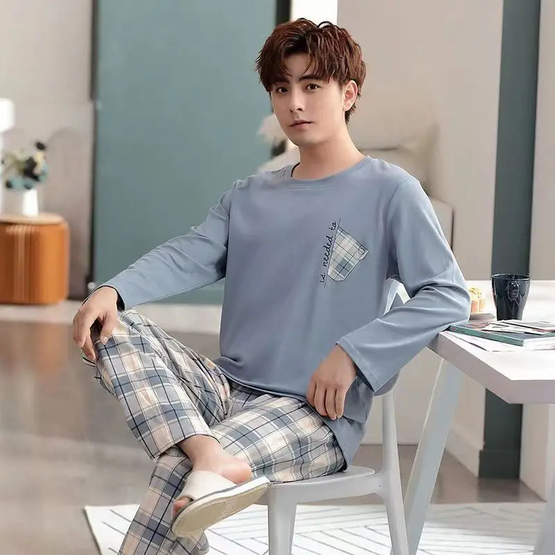 Mens Casual Pyjamas LongSleeved SpringAutumn Homewear Lightweight Pyjama Set for Young and MiddleAged Men in AutumnWinter 260714banjia