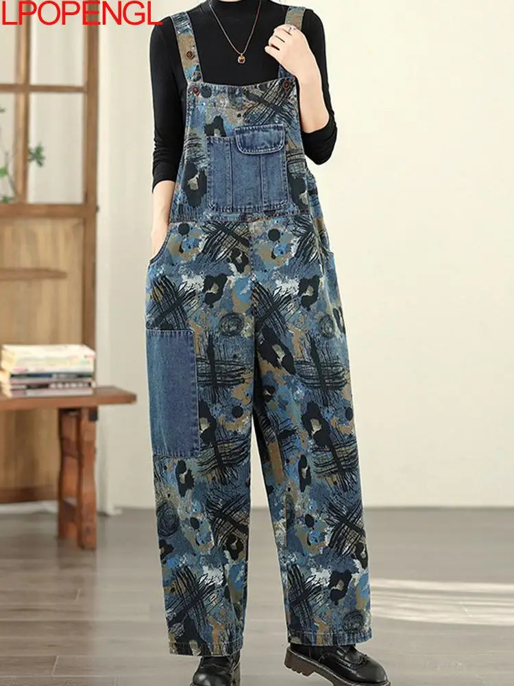 Personalized Retro Printed Jeans Temperament Pocket Fashion 2026 Womens Jumpsuit Casual Versatile Streetwear Straight Overalls 260714banjia