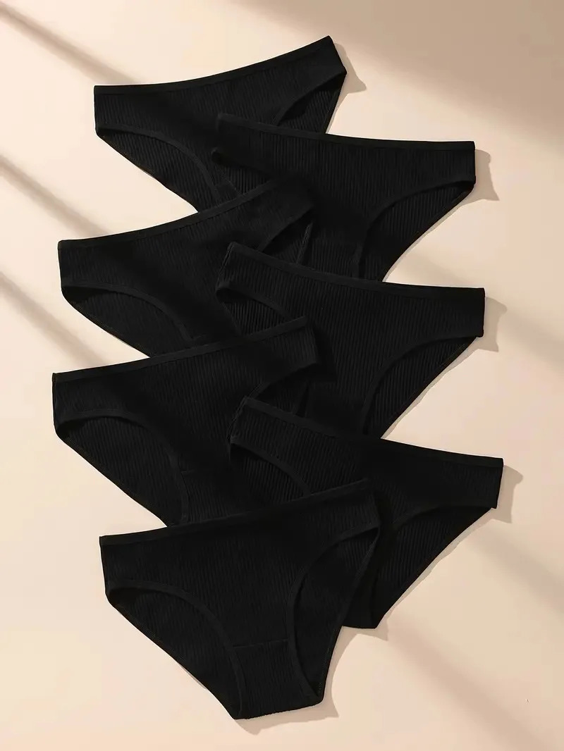 7PcsSet Women Panties Striped Briefs Underwear Low Waist Cotton Panty Sexy Solid Underpants Black Female Lingerie SXXL 260714