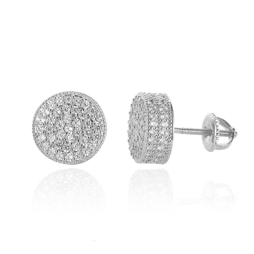 European And American Hip-Hop Trendy Silver Needle Round Zirconia Full-Diamond Stud Earrings, High-End Women's Accessories, Custom Cross-Border