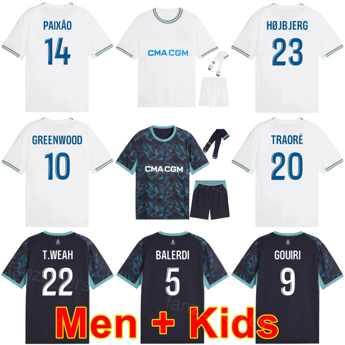 Club 5 BALERDI Maillots de football 1 RULLI 22 WEAH 20 TRAORO 23 HOJBBJERG 17 AUBAMEYANG MEDINA GREENWOOD 9 GOUIRI 14 PAIXAO Kits de maillots de