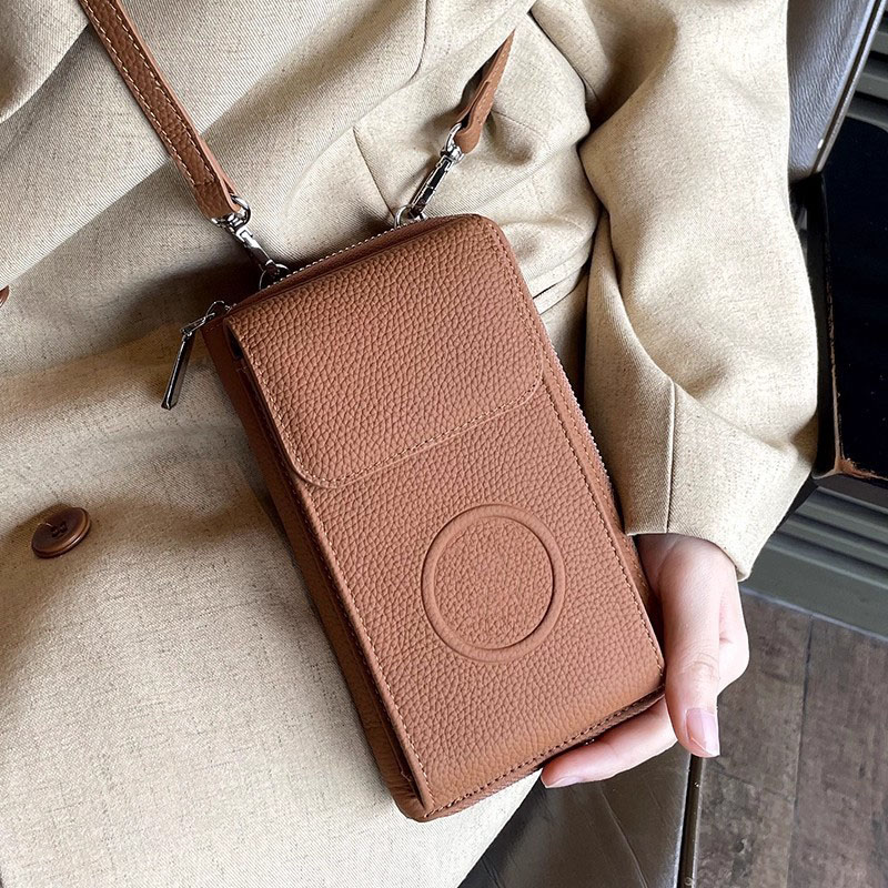 Sac à bandoulière universel pour téléphone design de luxe en cuir de vache véritable avec bandoulière réglable, grande pochette de rangement spac