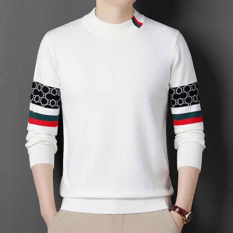 's End Brand Embroidered Round Neck Sweater Men High Autumn Winter European Trend Personalized Jacquard Casual Knitted Pullover