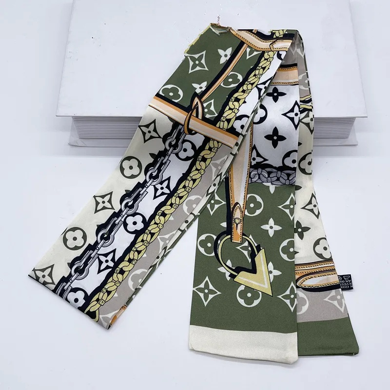 Mode trèfle à quatre feuilles tissu doux écharpe concepteur impression bandeau en soie pour femmes fille cadeau longue poignée sac foulards ruban