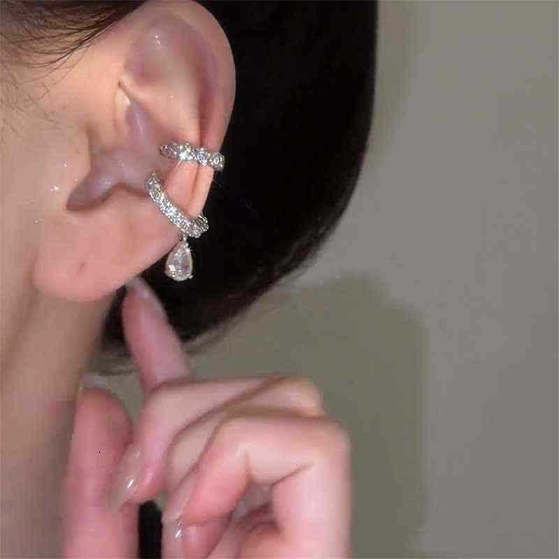 Double Layer Micro Inlaid Water Drop Non Pierced Ear Cuffs Light Luxury Niche Fashion Stylish New Trendy Earrings