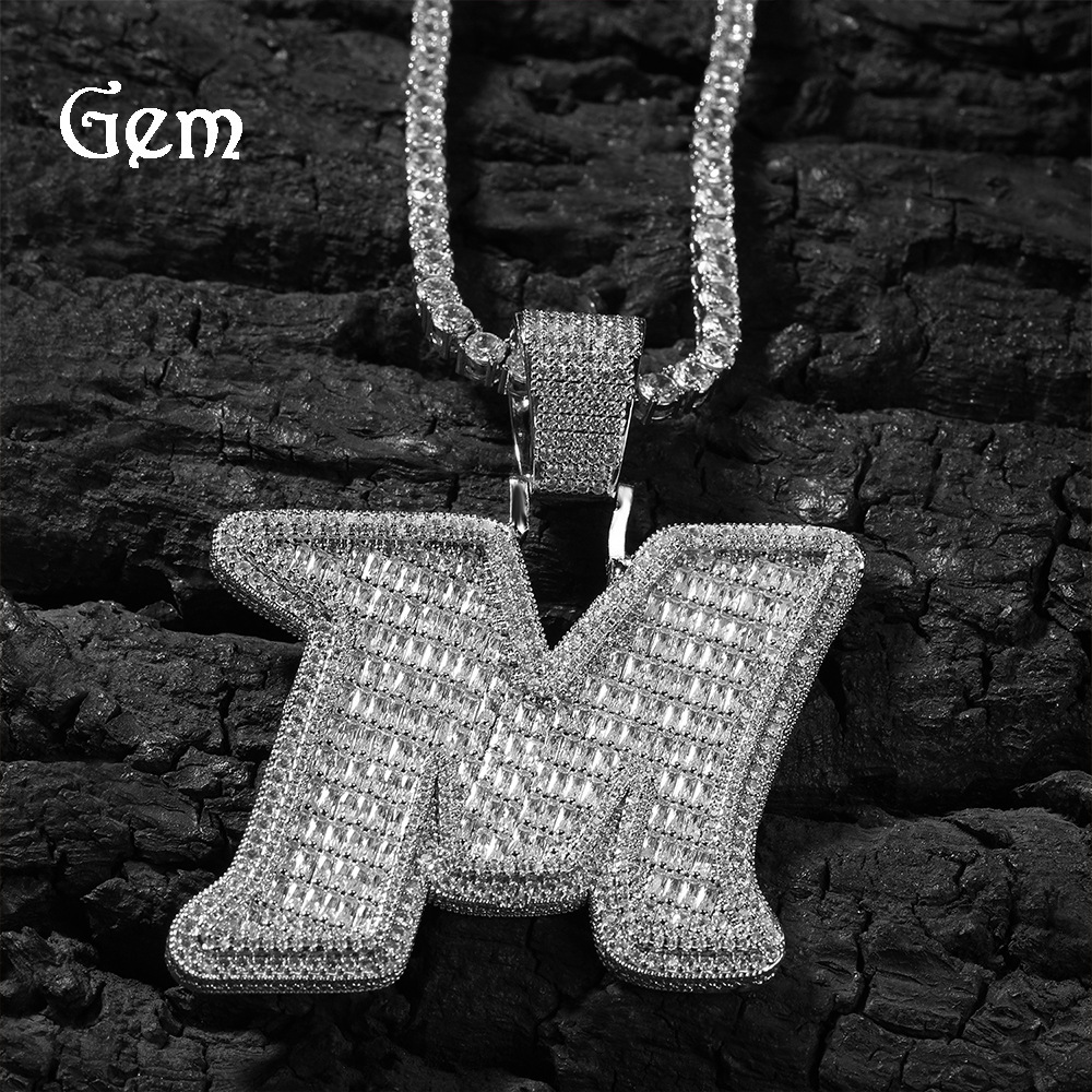 Hip Hop Retro American Street Punk Style Large Cubic Zirconia English Letter Pendant With Diamonds Men's Necklace Wholesale
