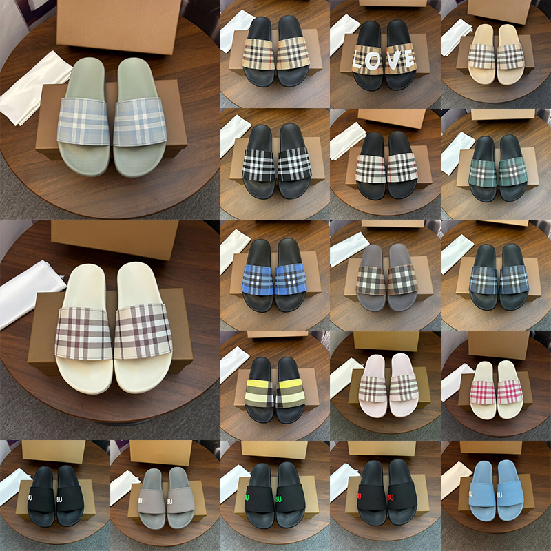 free shipping designer slippers tartan vintage slipper sandals sliders slides print embossed for men women black brown blue unisex pool beach flip f