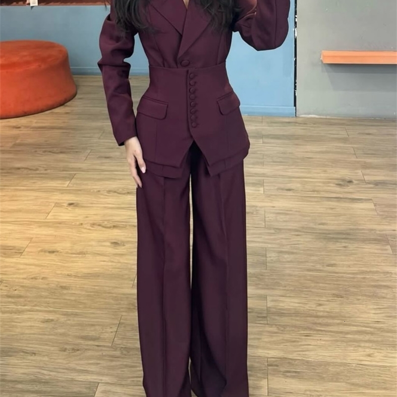 VTKW Womens 2-Piece Set Single Breasted Blazer High Waist Wide Leg Pants Spring Summer Casual Suit Vacation 260714BJ