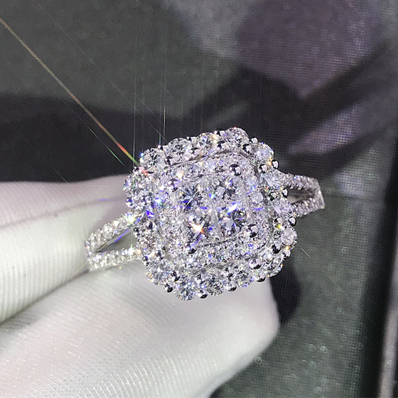Huajie European And American New Classic Women's Micro Inlaid Zircon Wedding Ring Wish Hot Selling Jewelry Wholesale Direct Sales