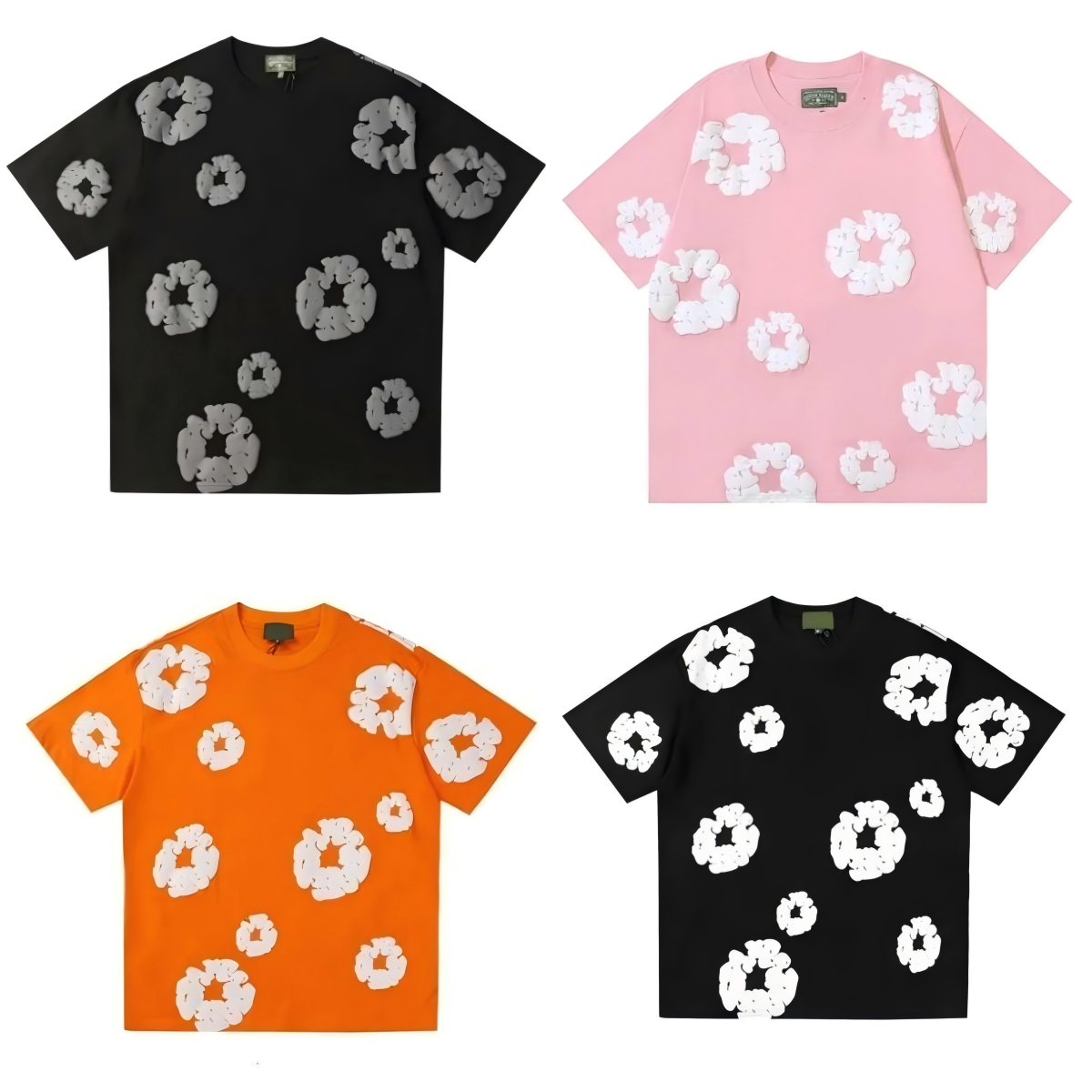 designer men t shirts denim tee clothes printed foam sports pants Y2K baggy trendy foaming puff flower shorts men women cotton wreath shorts tshirts
