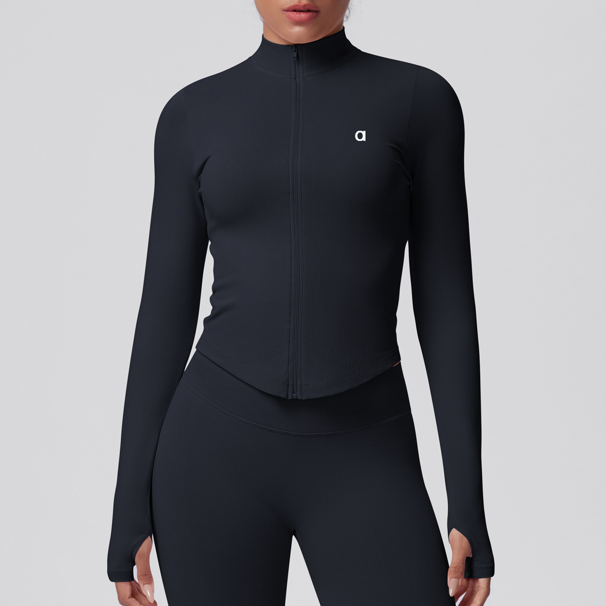Women's Popular Solid Color Tight High-Stretch Breathable Stand Collar Zip-Up Jacket Sports Running Fitness Yoga Top