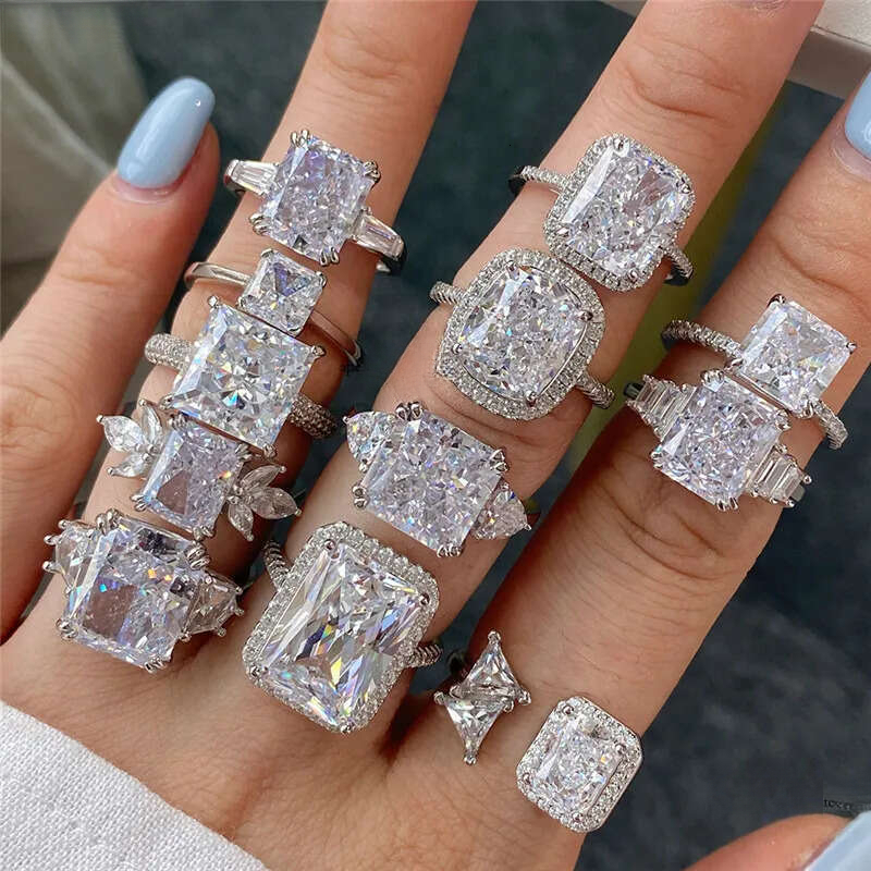 Ice with VVS moissanite luxury designer diamond ring for woman wed 925 cubic zirconia iced out round sqaure engagement wedding eternal love rings wo