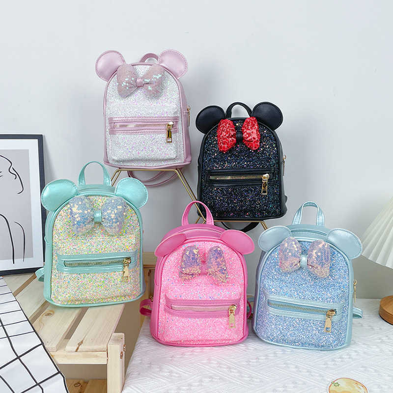2026 New Childrens New Bag For Girls cologne perfume With Sequin Bow And Cute Ears Shoulder Backpack Designer