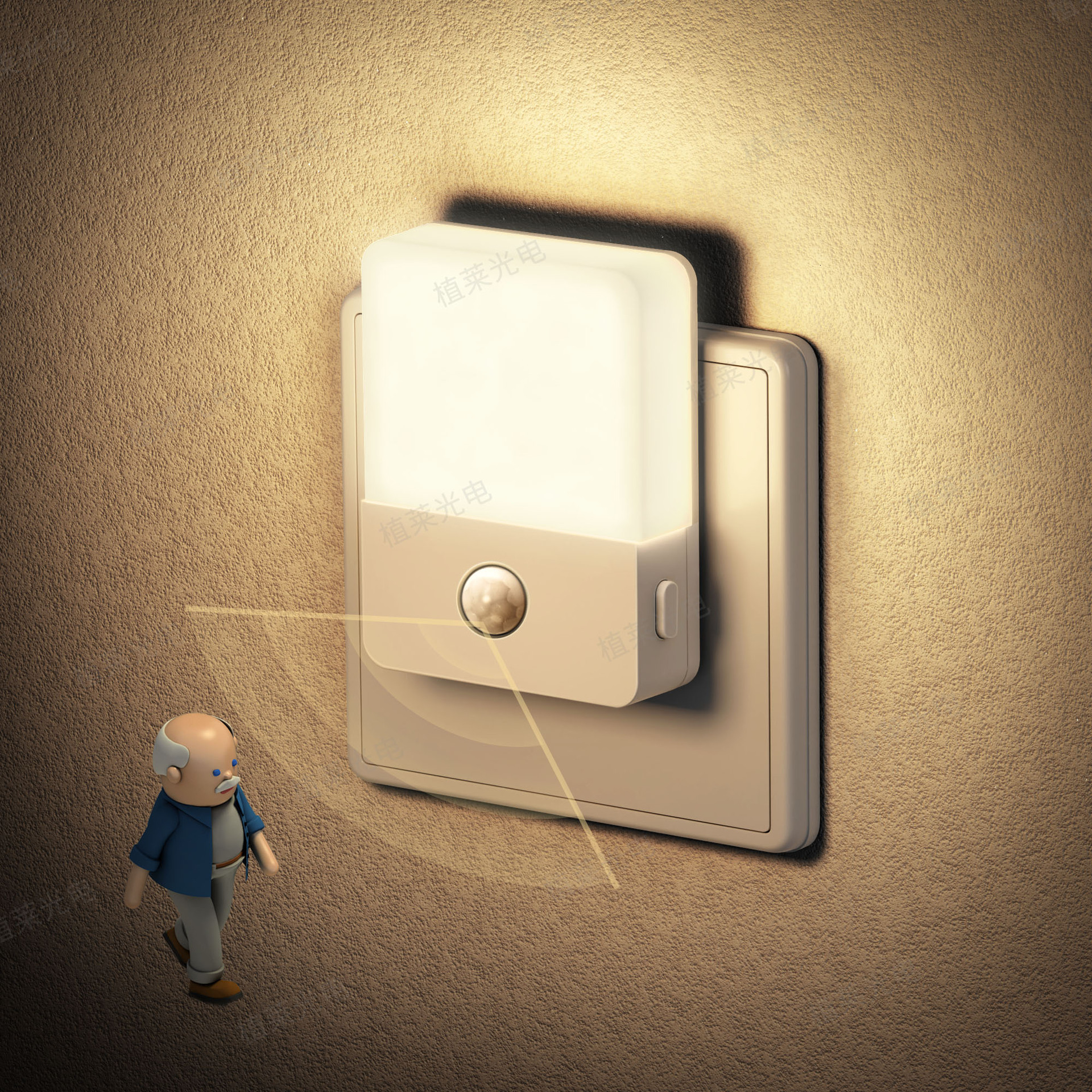 Veilleuse semi-lumineuse à détection de corps GY170 à détection de mouvement, standard européen, de style commercial simple, qui s'allume lorsque