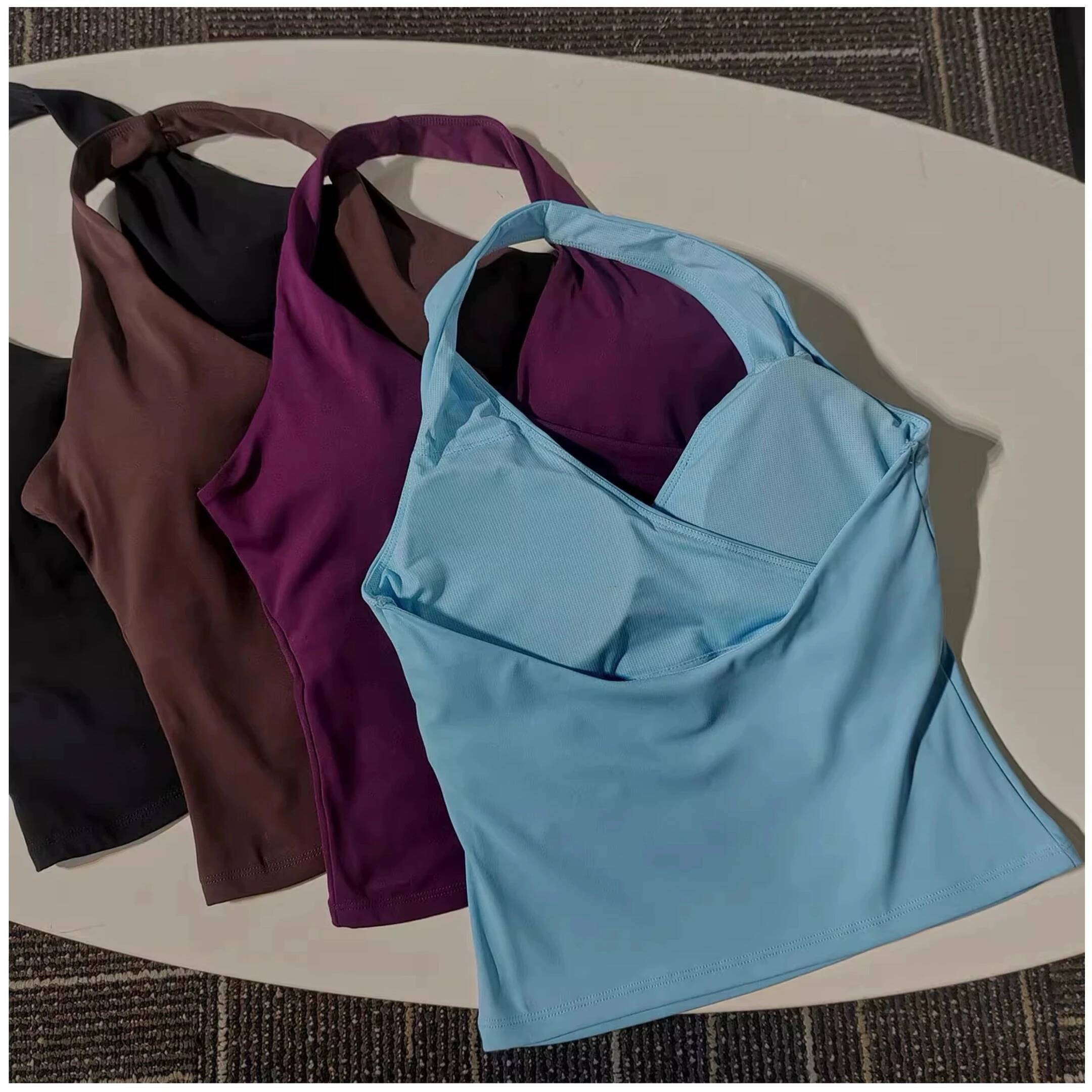 Women's Sexy V-Neck Fitness Nude Sports Bra Hanging Neck Yoga Suit Vest Comfortable Breathable Gym Top for Active Wear 26Y0715