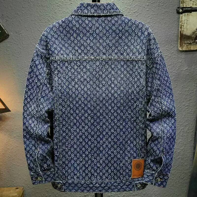 Clothing Retro Streetwear Stylish 's Casual Single Breasted Vintage Denim Jacket For And Fashion High-End Jacquard Design Men Men