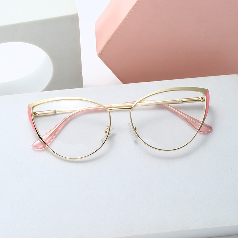 New Fashion Personality Cat Eye Decorative Non-Prescription Anti-Blue Light Women Street Style Stainless Steel Eyeglass Optical Glasses Frame