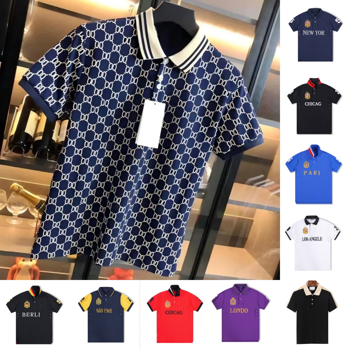 Mens Designer Polo Shirt Interlocking G Monogram Embroidered Polos Web Stripe Cotton Shirt British Heritage Vintage Tailored Cut Red And Green Strip