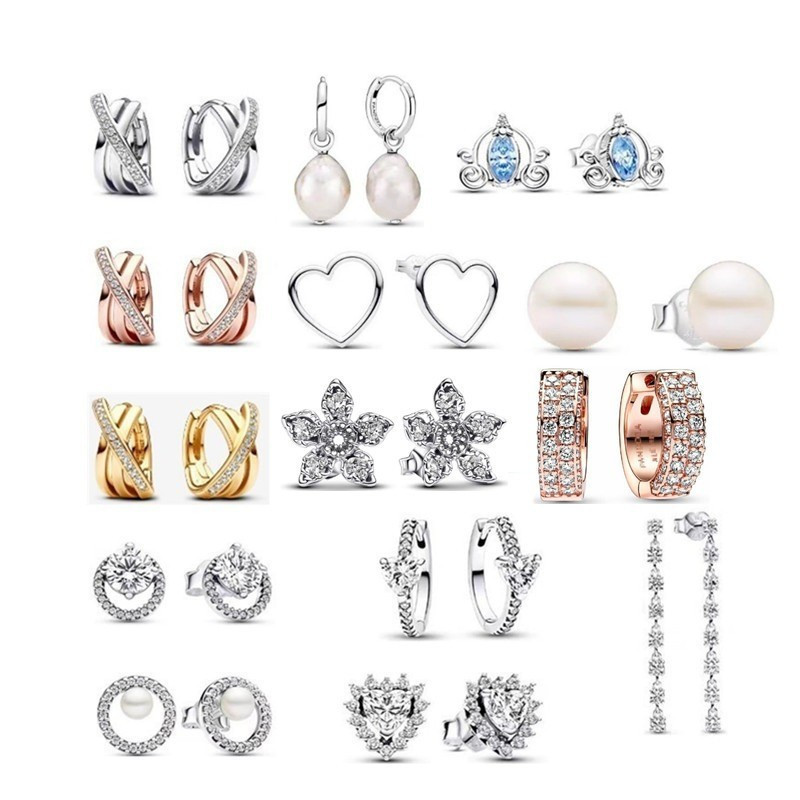 silver luxury round pearl earrings stud for women love heart circle hollow shine crystal sparkling diamond earring earings ear rings jewelry gift