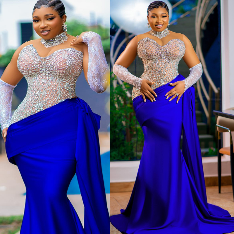 Plus Size Royal Blue Mermaid Prom Dress 2026 Evening Dresses