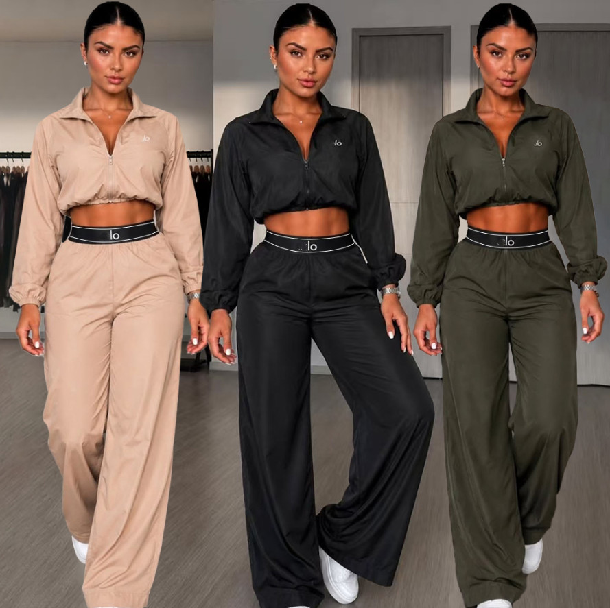 New women's quick drying Tracksuits embroidered zipper short jacket straight leg pants 2-piece set designer women casual fashion Sweatpants sui