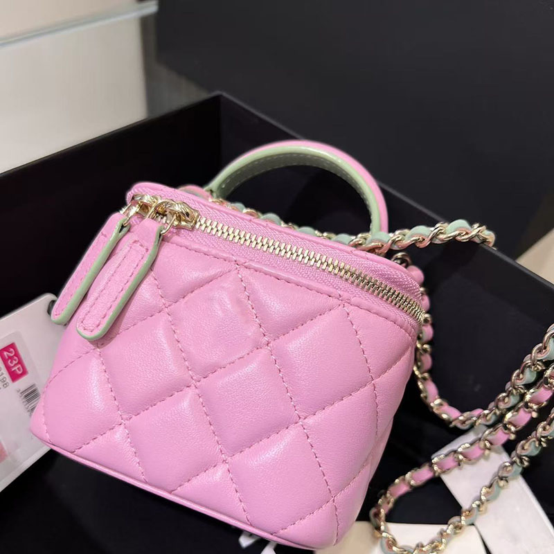 10A top luxury 2026 new Mini Square Makeup crossbody chain handbag underarm Pink and green color blocked diamond lattice Leather cc bag Designer Bag