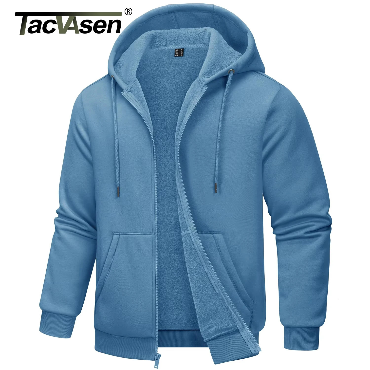 TACVASEN Big Pockets Fleece Lining Hoodies Mens Hooded Coats Full Zip Up Casual Hoodie Jackets Athlete Running Hiking Sportswear 260715BJ