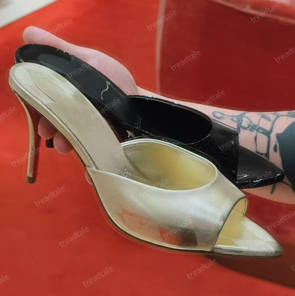 Miss z Mules Heels Degrastrass Perla Designer Damen Mules Leder Water Brick Pearl Spitze Spitze Leckage mit Stiletto-Absatz Slip-on High Heels mit B