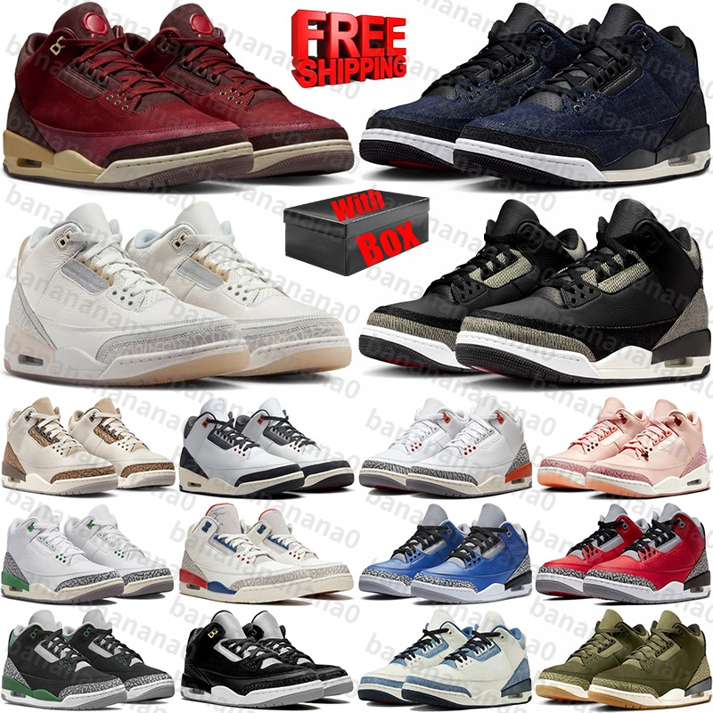 Livraison gratuite 2026 avec boîte Basketball 3 3s Designer Chaussures de sport Baskets pour hommes Femmes D H Gate Black Cat Cement Bin 23 forma