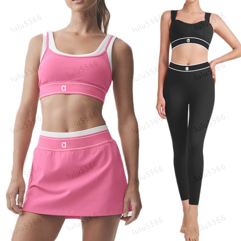 yoga set women clothes Color blocking suspender top sweatshirt running sports bra tennis skirt leggings tracksuit ensemble gym sets womens workout s
