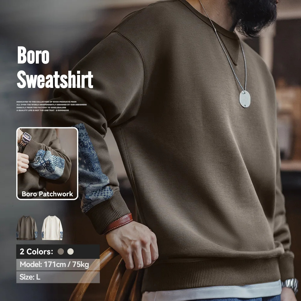 Maden Vintage Boro Patchwork Sweatshirt Casual Round-Neck Tops Mens Classic Pullover for Spring and Autumn Fashion Streetwear 260715BJ