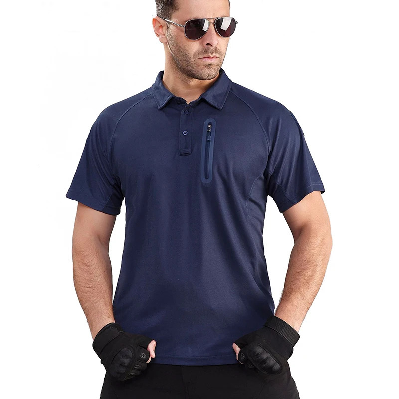 Summer Short Sleeve Tactical Shirt Men Performance Polo Shirts with Zipper Pocket Quick Dry Outdoor Travel Hiking Shirt USA Size 260716BJ