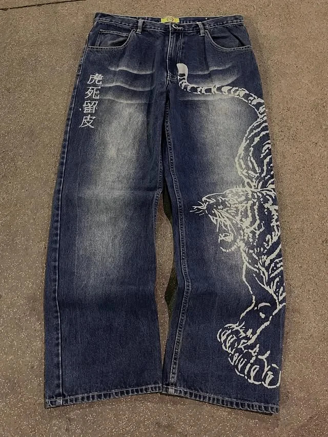 Y2K Retro Trousers Gothic Tiger Pattern Printing Wide-leg Pants Oversized Unisex Punk Streetwear Mens Loose Jeans 260715