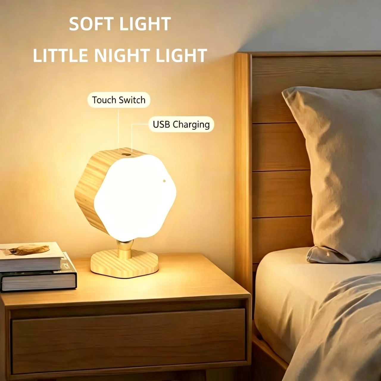 Lampe de table rechargeable à détection de mouvement et finition bois : option d'éclairage sûre pour les enfants