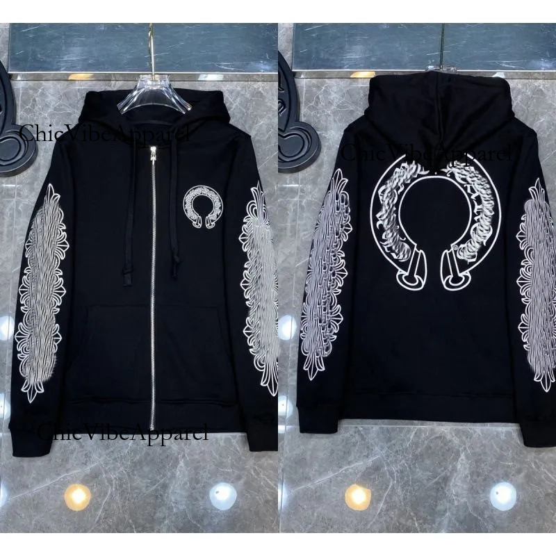 Chrome Designer Mens Hoodie Zip Up Chrome Hooded Jacket with Pull Over Style and Designer Details Chrome hoody 2db