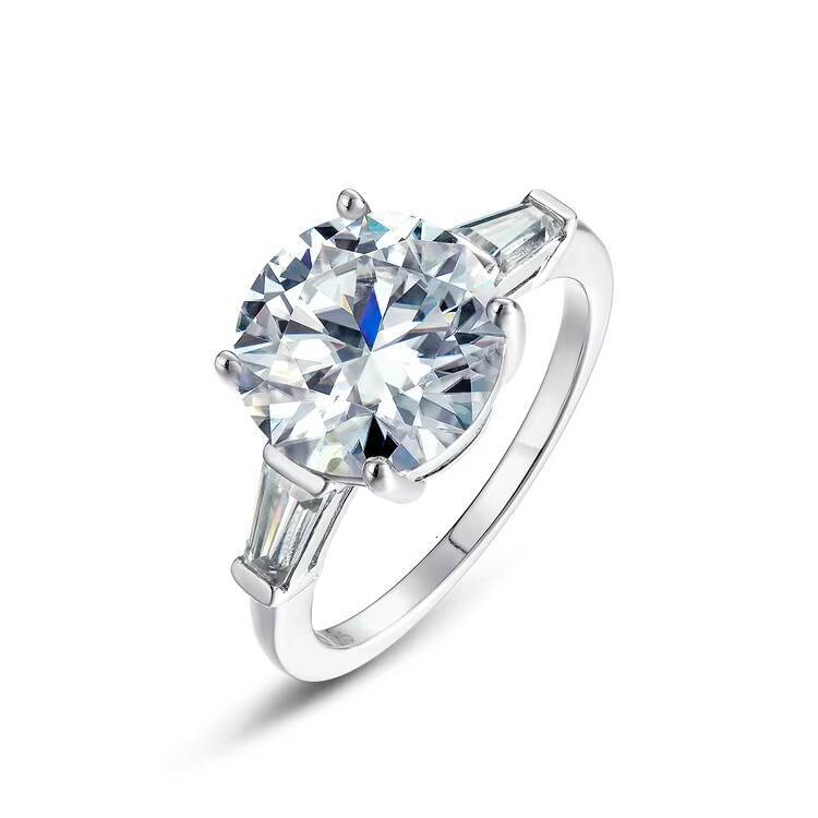 S925 Sterling Silver Round Moissanite Engagement Ring 6 Prong Pav Band Classic Luxury Bridal Wedding Ring for Women