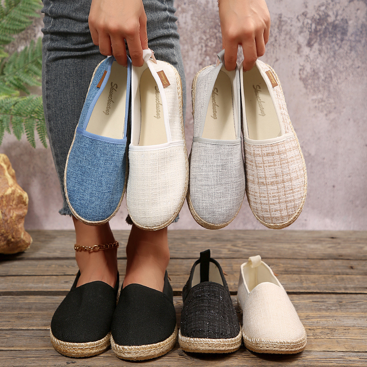 Sneakers Spring And Autumn New Style Foreign Trade Large Size Flat Women's Simple Comfortable Casual Hemp Rope Sole Fisherman Shoes Wholesale