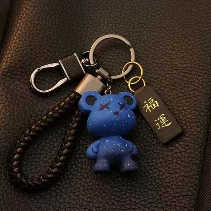 Porte-clés ours style dessin animé romantique, mignon anneau de voiture haut de gamme pour garçons, ensemble de porte-clés S260716