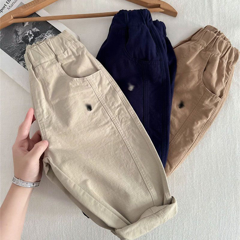 Designer Kids Cargo Pants - 2026 Spring-Summer Solid Color Embroidered Logo Elastic Waist Streetwear Unisex Casual Trousers for Toddler Baby Boys Gi