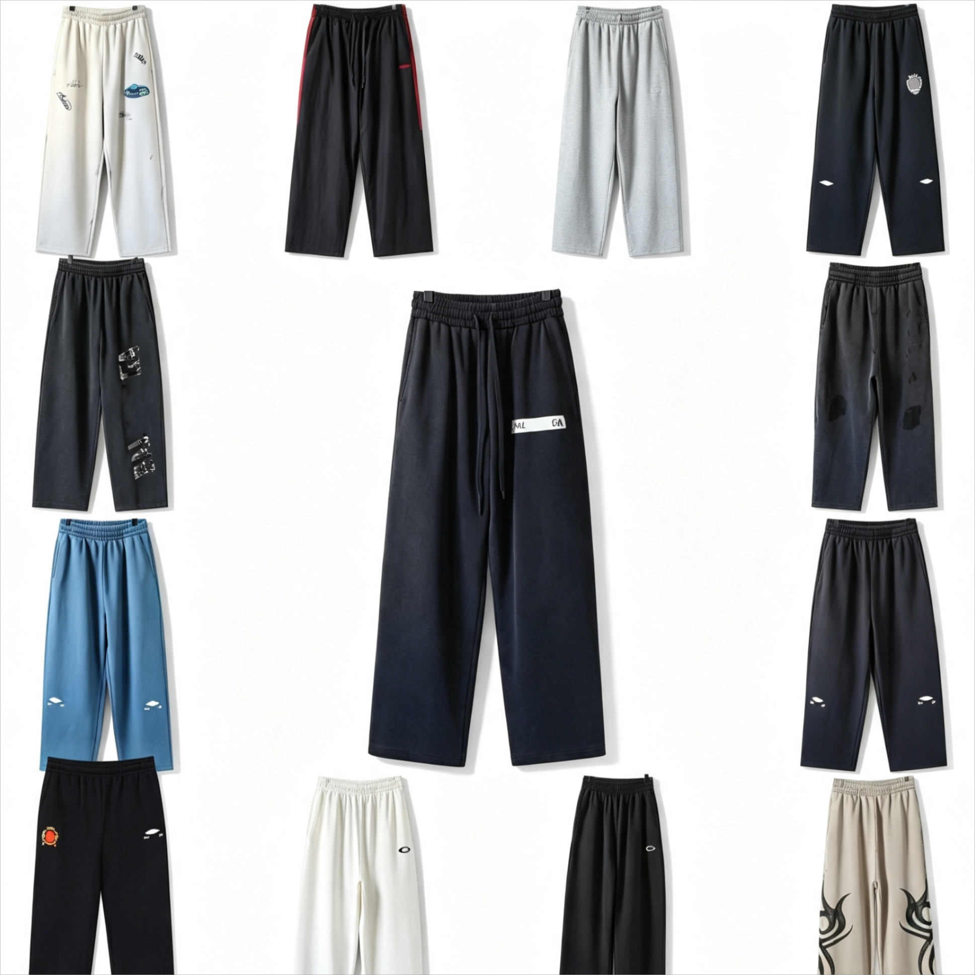 Designer Men Sweatpants High Street Loose Straight Leg Embroidered Print Elastic Drawstring High Waist Daily Casual Trousers