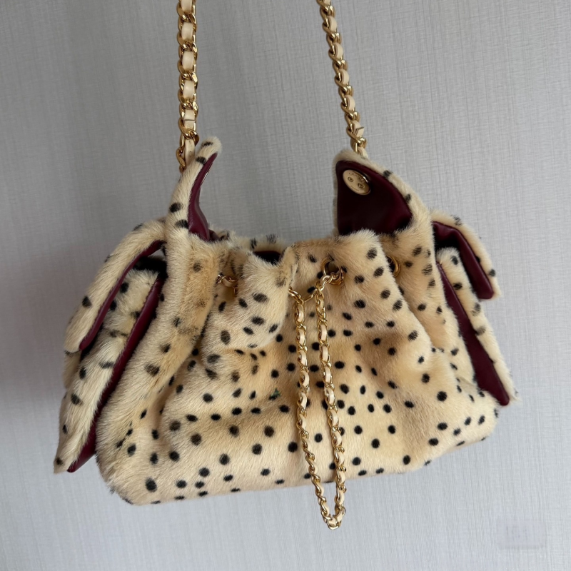 Leopard print polka dot bag - a retro style, large capacity crossbody bag, casual bucket bag