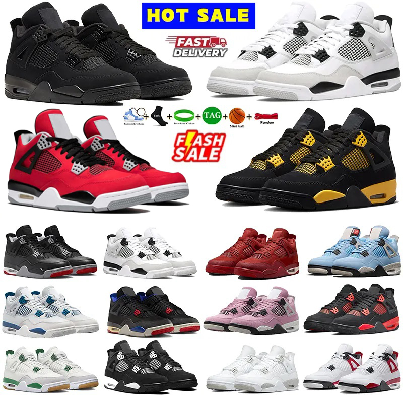 Original Box J4 4s Designer Basketball Shoes Pale Black Cat Red Black And White Thunder Sulfur Sail Military Men Women Sport Leisure Trainer Size 36