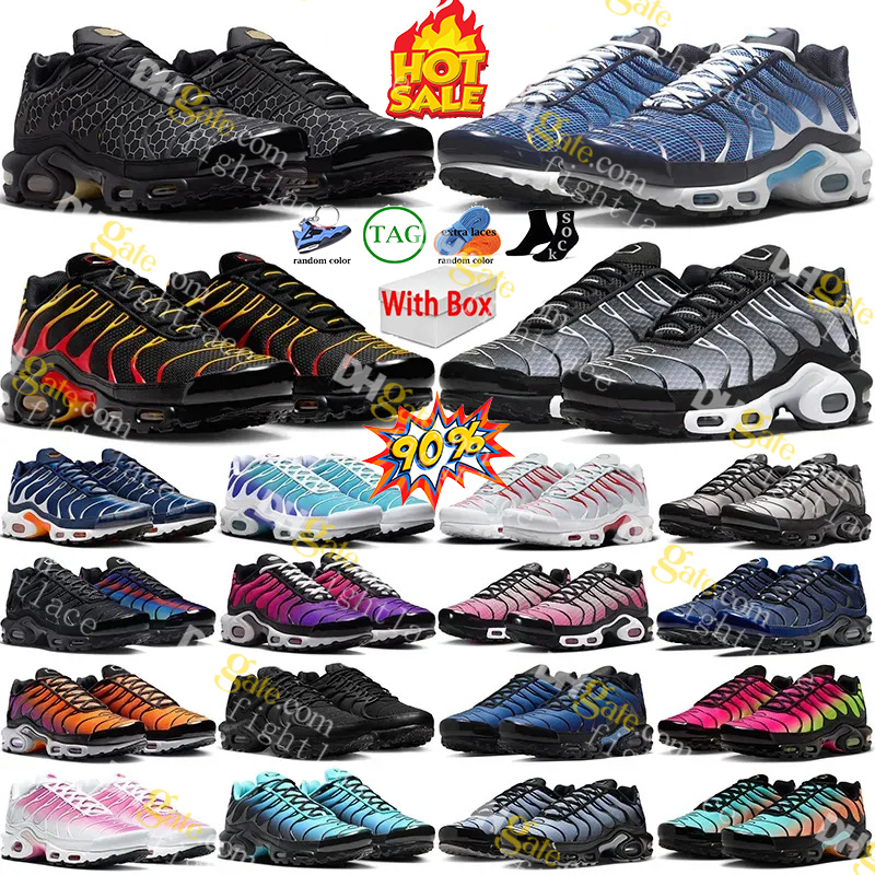 with box tn tns plus sneakers men women designer running shoes durable trainers outdoor sports shoe comfortable runner black Dark Obsidian Mancheste
