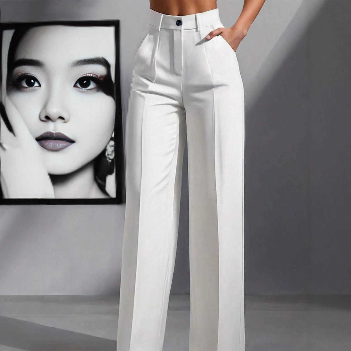 2025 Solid Color Casual Womens High-Waisted Pleated Loose Trousers Work Pants Dress Pants L26717
