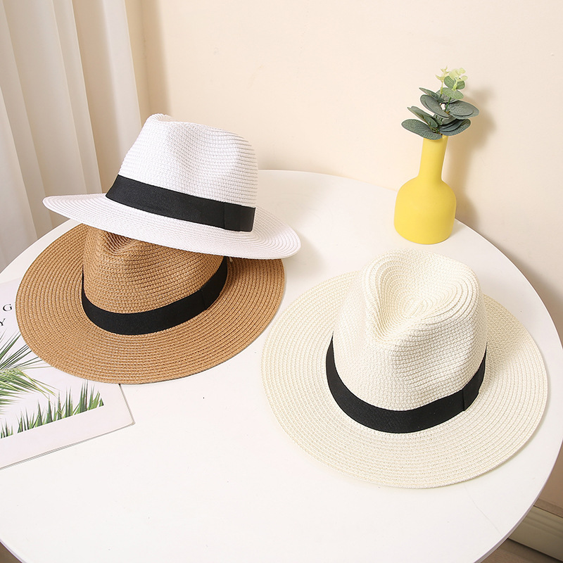 Men's British Style Summer Protection Beach Sun Paper Woven Women's Wide Brimmed Stylish Straw Hat Cross Border