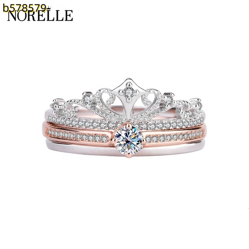 Fine Jewelry S925 Sterling Silver Womens Diamond Ring Gorgeous Crown Stacked Double Layer Rose Gold Detachable Moissanite Rings