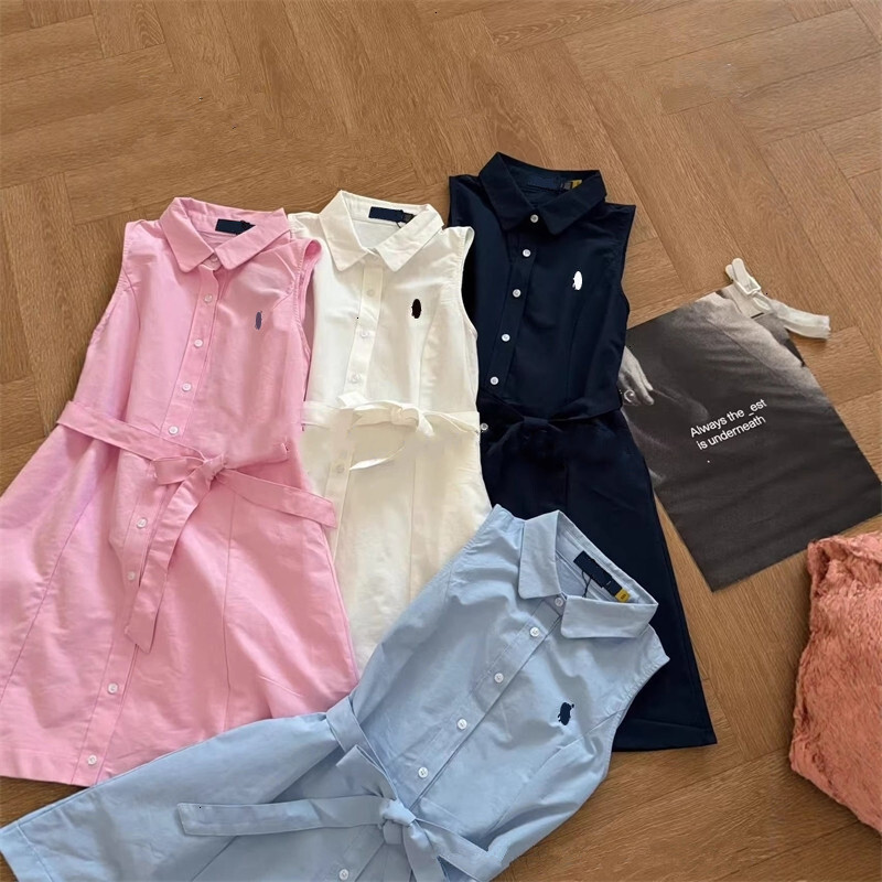 Chemise à revers d'été, robe de créateur en coton brodé pour femmes, élégante, sans manches, mode, jupe trapèze Sexy